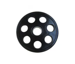 Czarny talerz do obciążania sztangi z siedmioma otworami, pokryty gumą