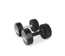 Twarde, chromowane uchwyty do podnoszenia ciężar&oacute;w. 12-stronne hantle uretanowe
