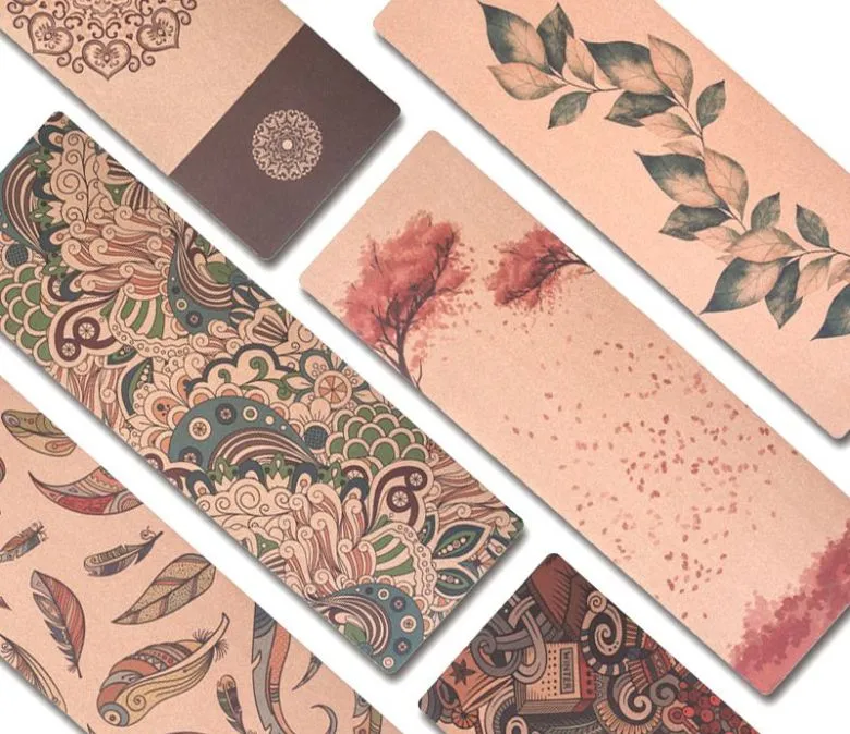 Mata do jogi z naturalnego korka z nadrukiem botanicznym