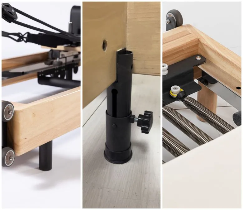 Składany, dębowy reformator do pilatesu bez połączeń